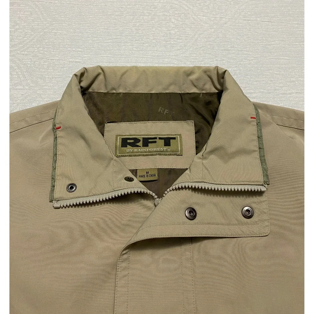 RFT by Rainforest Mens Jacket Full Zip Button Up‎ Khaki Beige Coat Medium